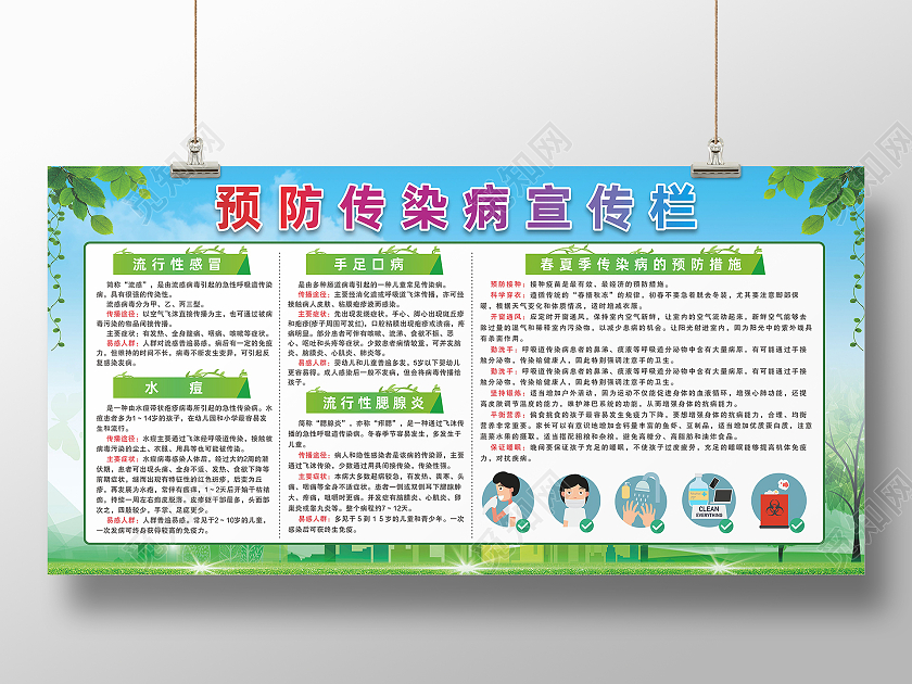 绿色城市草地背景预防疾病传染病健康宣传栏夏季传染病