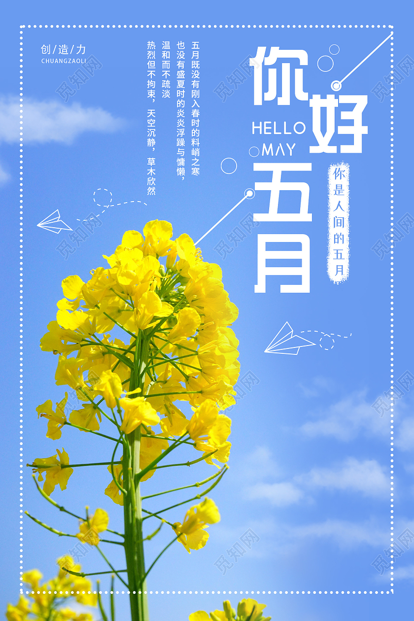 小清新活泼你好五月海报5月你好