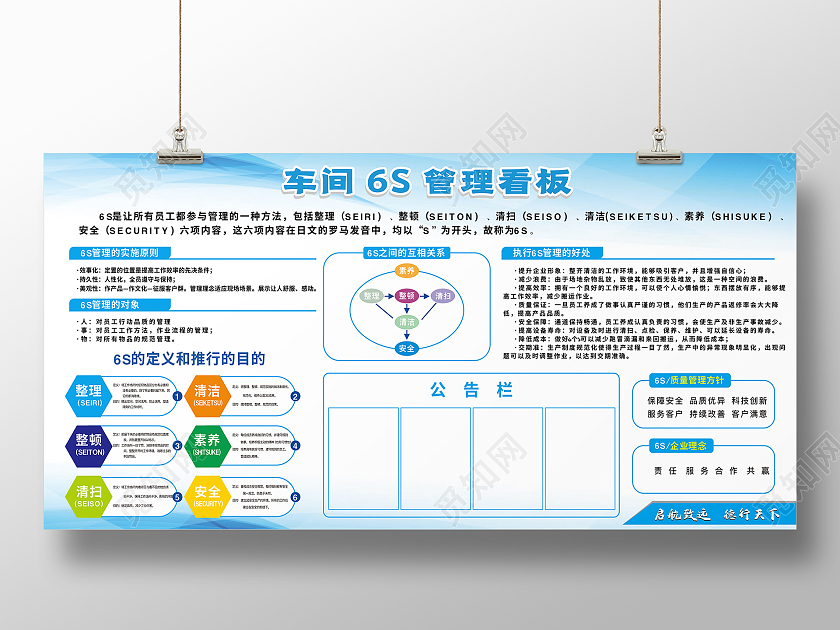蓝色展板企业车间6S管理看板车间车间展板