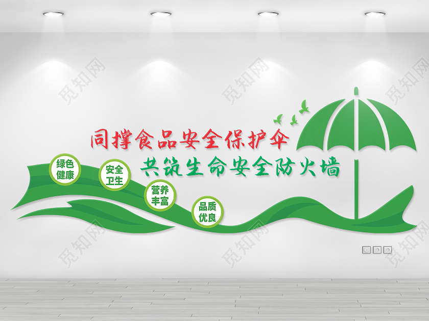 创意绿色伞状食品安全口号文化墙食品安全文化墙