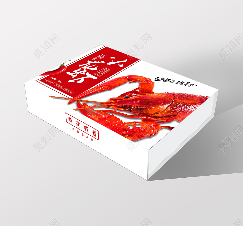 简约大气红色系美食小龙虾麻辣小龙虾包装盒