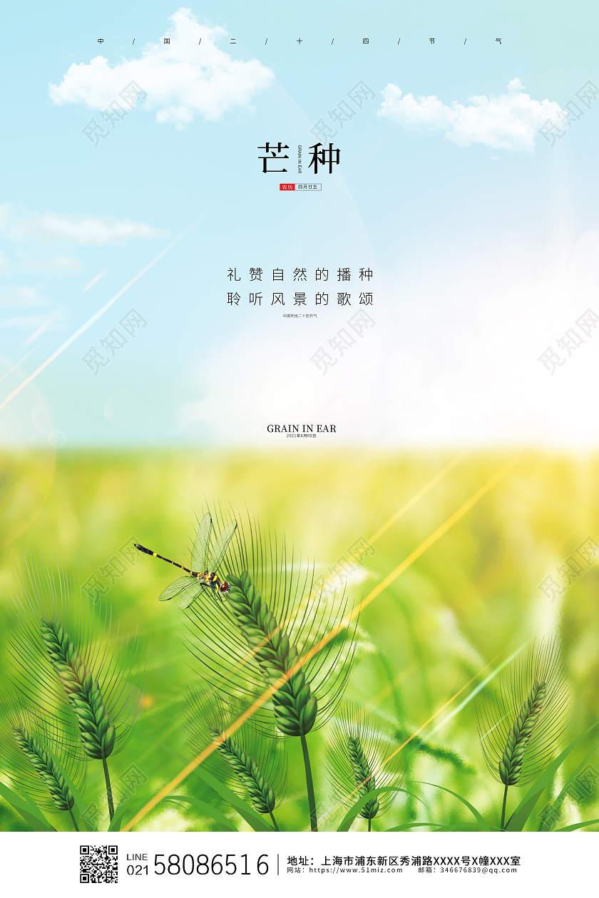 绿色简约大气小清新芒种节气宣传海报