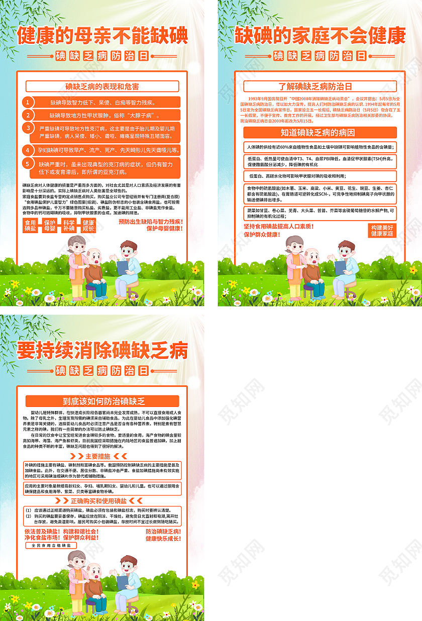 卡通风健康的母亲不能缺碘缺碘家庭不会健康要持续消除碘缺乏病碘缺乏病防治日