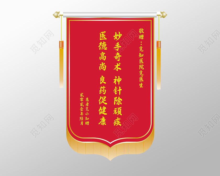 红色简洁患者赠送中医医院锦旗设计模板