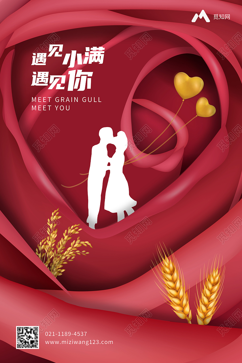 红色插画遇见小满遇见你小满海报24节气二十四节气小满