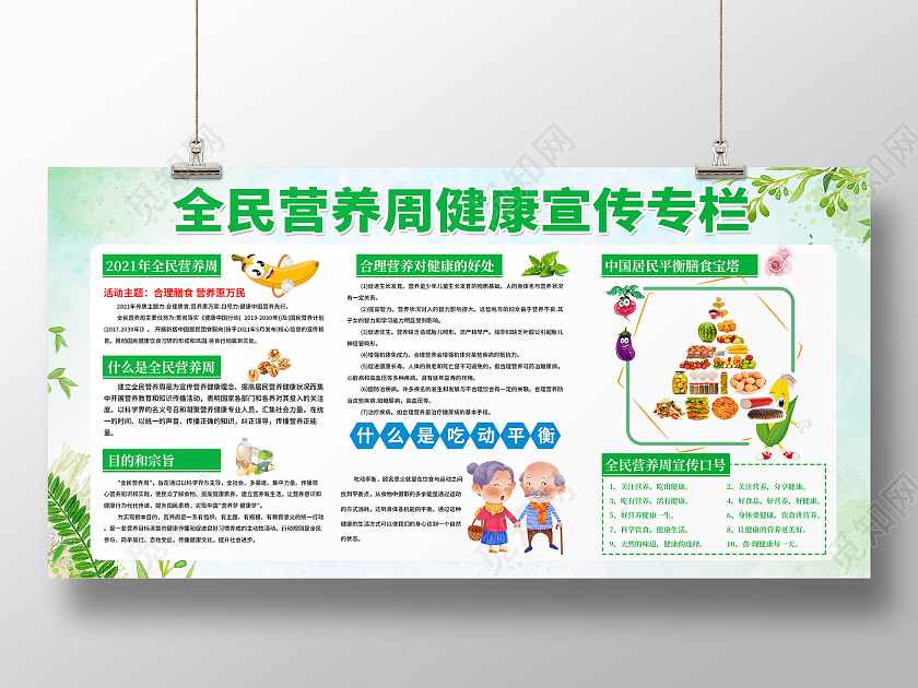 清新蓝色全民营养周宣传栏