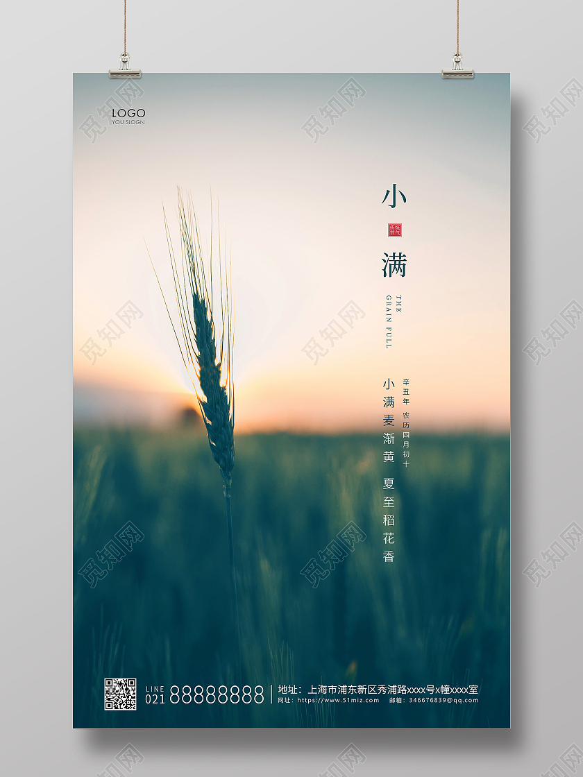 绿色简约二十四节气小满节气宣传海报24节气二十四节气小满
