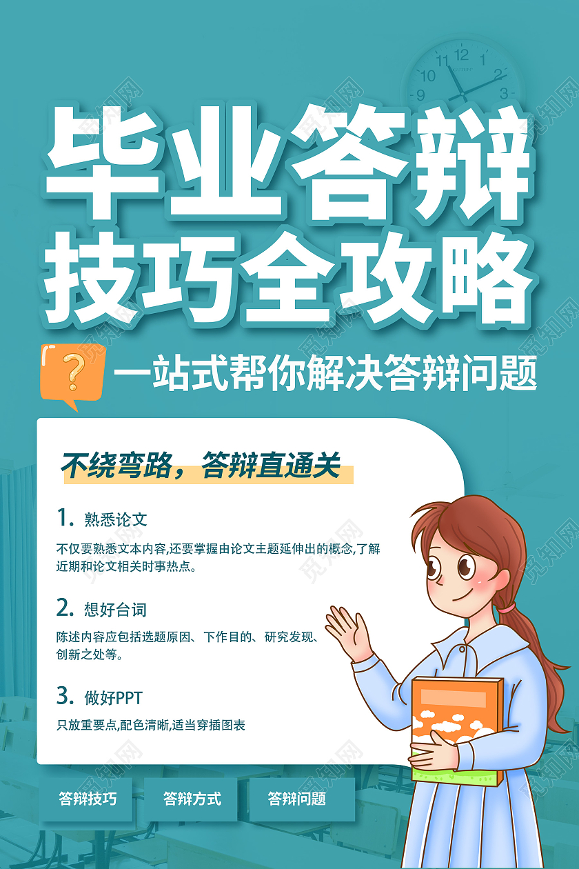 蓝色扁平毕业答辩技巧全攻略海报