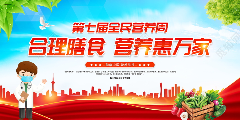 红色大气2021年全民营养周宣传展板