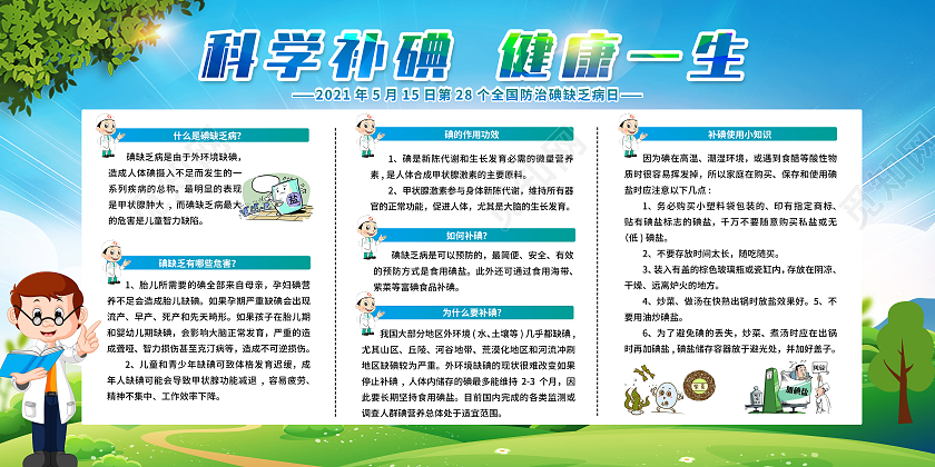 蓝色清新背景全国防治碘缺乏病日宣传栏