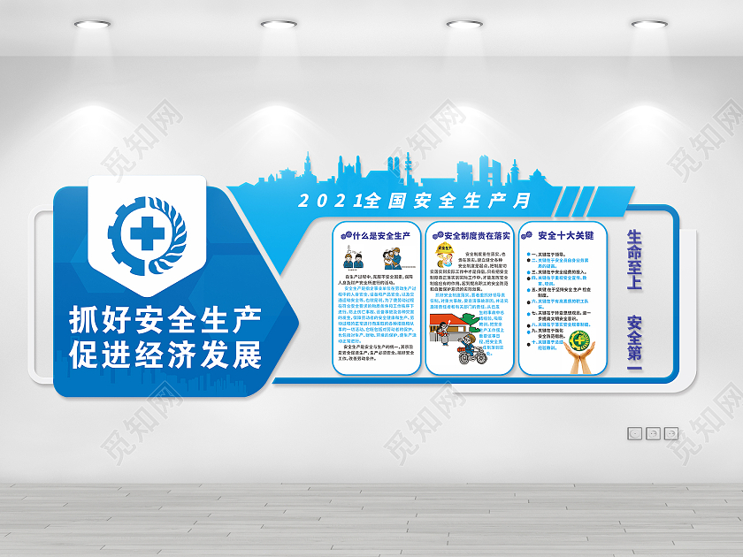 蓝色简约风格安全生产月文化墙全国安全生产文化墙