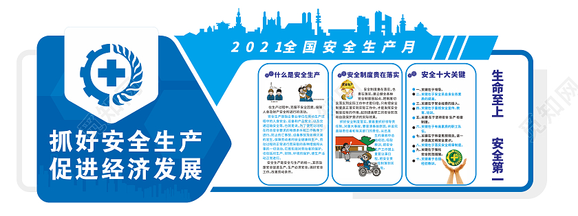 蓝色简约风格安全生产月文化墙全国安全生产文化墙