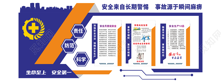 蓝色安全生产月文化墙全国安全生产文化墙