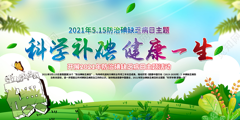 清新绿色背景全国防治碘缺乏病日宣传栏