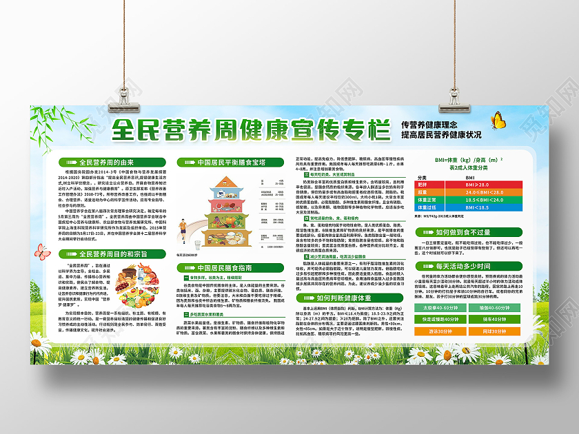 绿色简约全民营养周宣传栏
