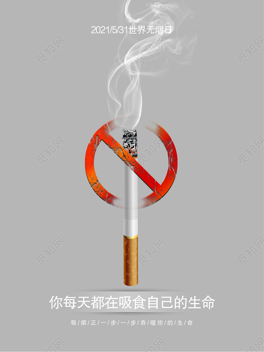 灰色现代风世界无烟日吸烟有害健康海报模板