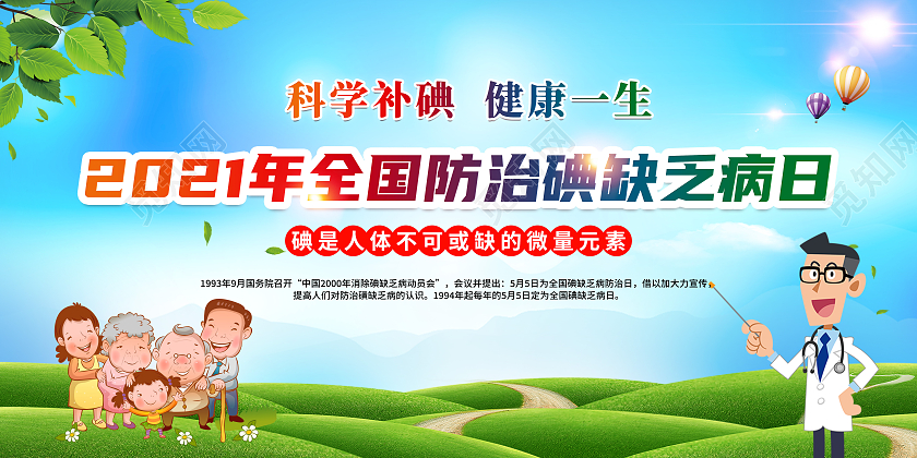 蓝色风格2021年防治碘缺乏病日全国防治碘缺乏病日宣传栏