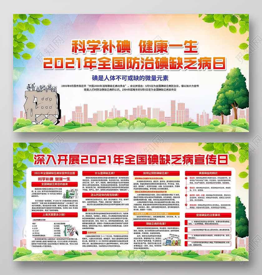 粉色清新背景全国防治碘缺乏病日宣传栏