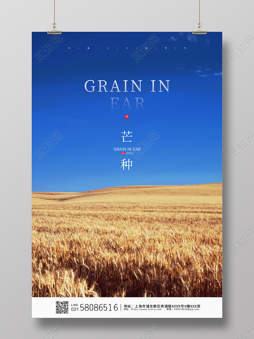 黄色简约大气麦田实拍二十四节气芒种节气宣传海报