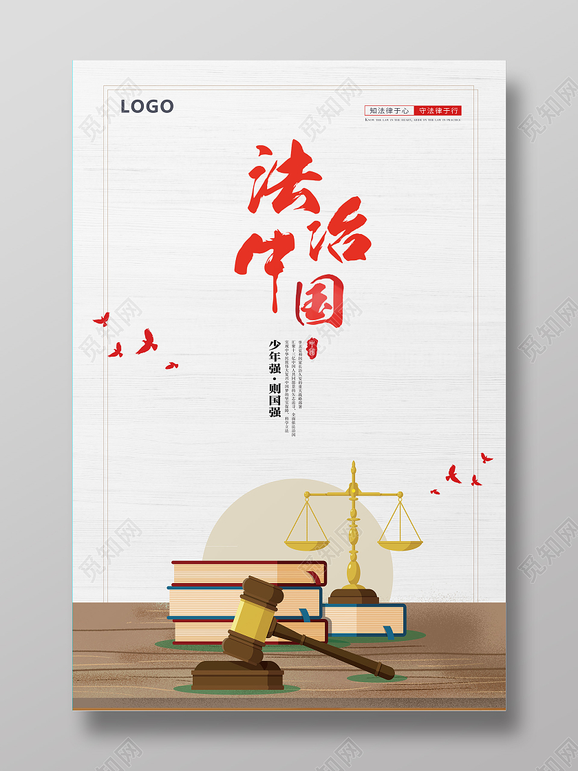 白色大气法治中国知法守法海报展架法律