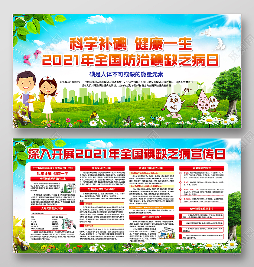 蓝色背景全国防治碘缺乏病日宣传栏