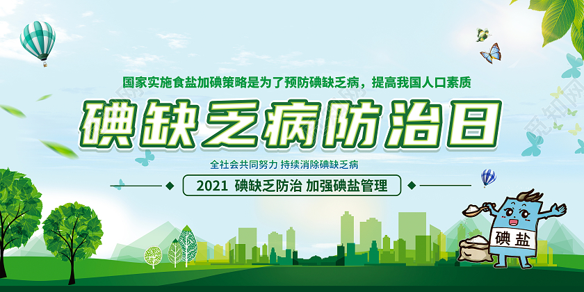 绿色清新背景全国防治碘缺乏病日宣传栏