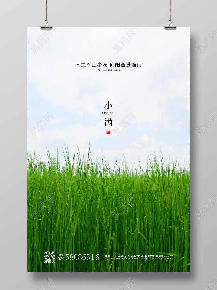 绿色简约小麦实拍传统二十四节气小满海报24节气二十四节气小满