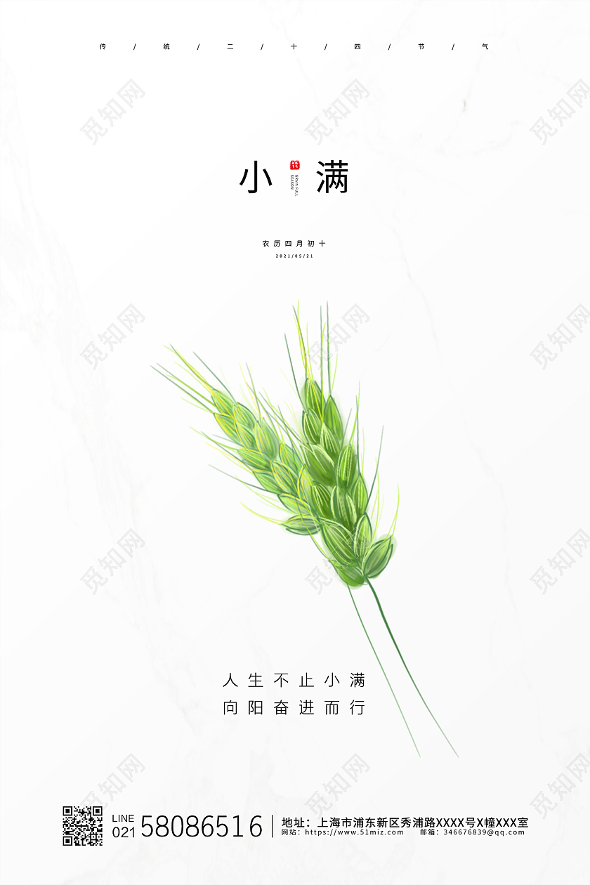 白色简约大气麦穗小满二十四节气宣传海报24节气二十四节气小满
