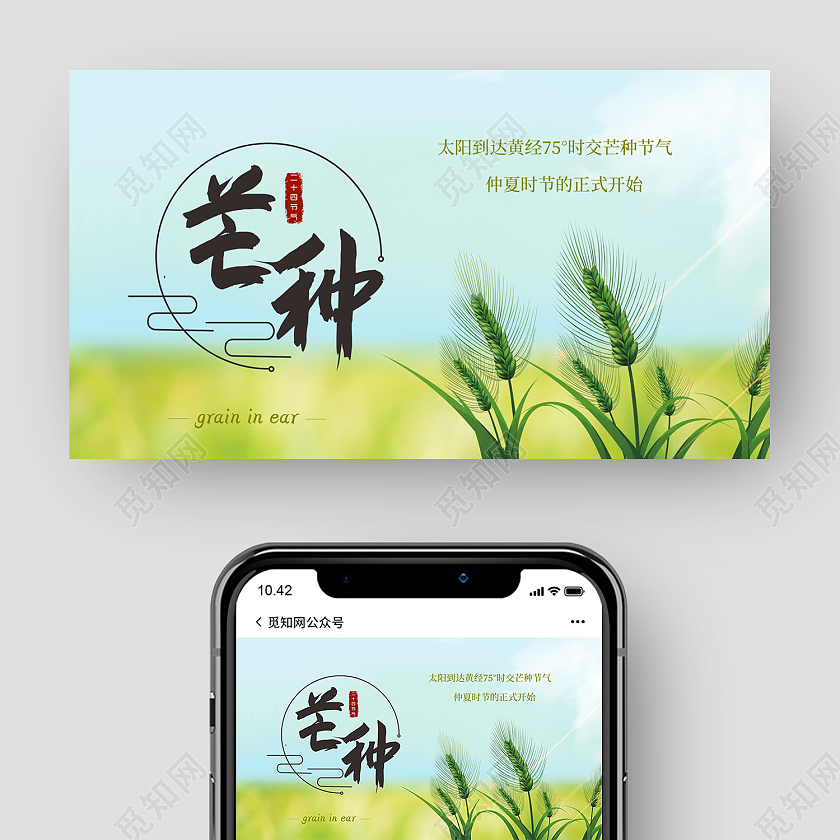 蓝绿色简约风芒种微信号封面