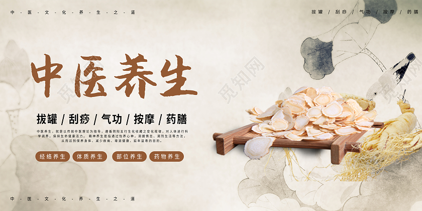 中医养生复古牛皮纸中药材古风简约宣传展板医疗