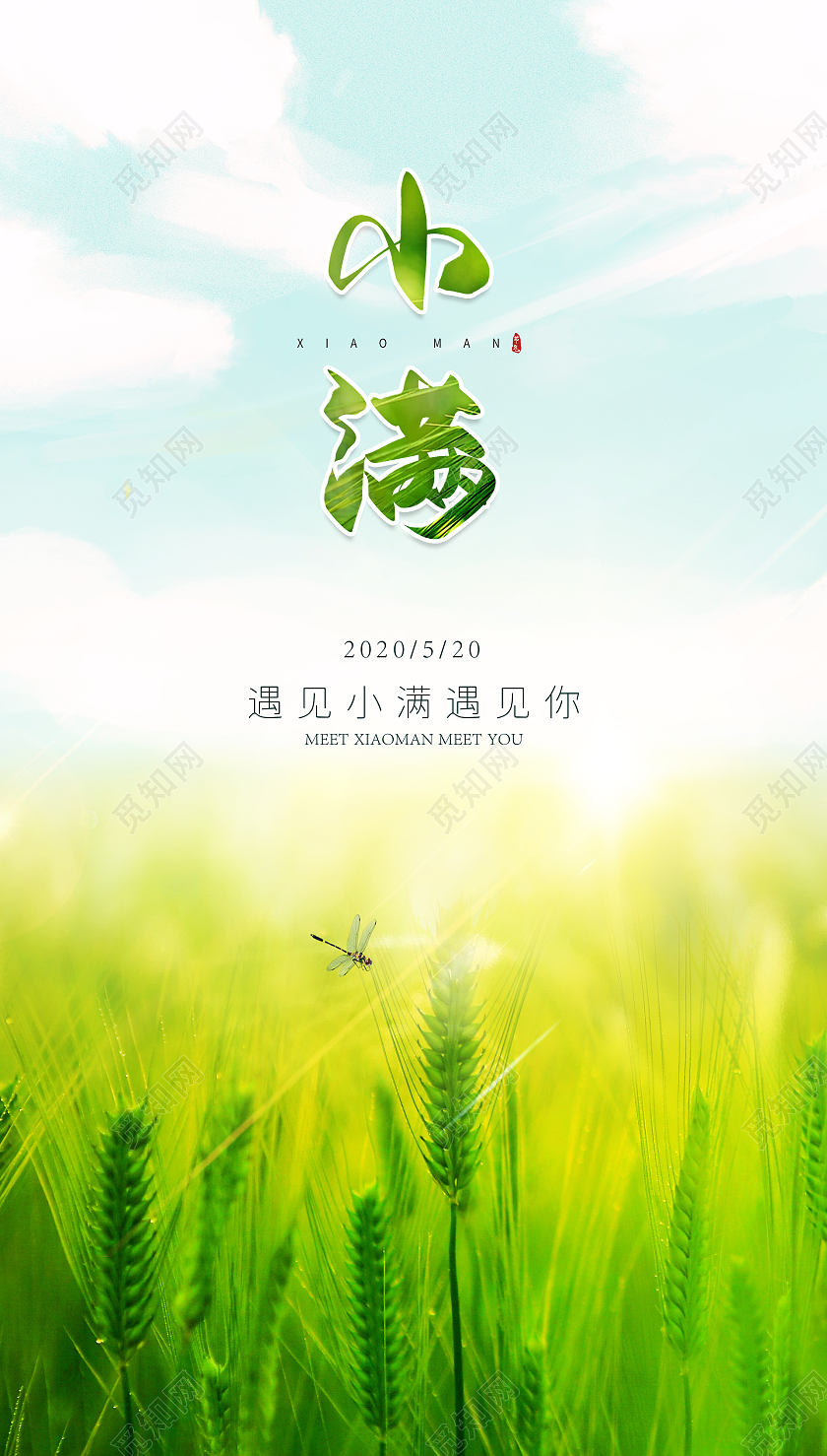 绿色实景小满节气海报24节气二十四节气小满ui手机海报