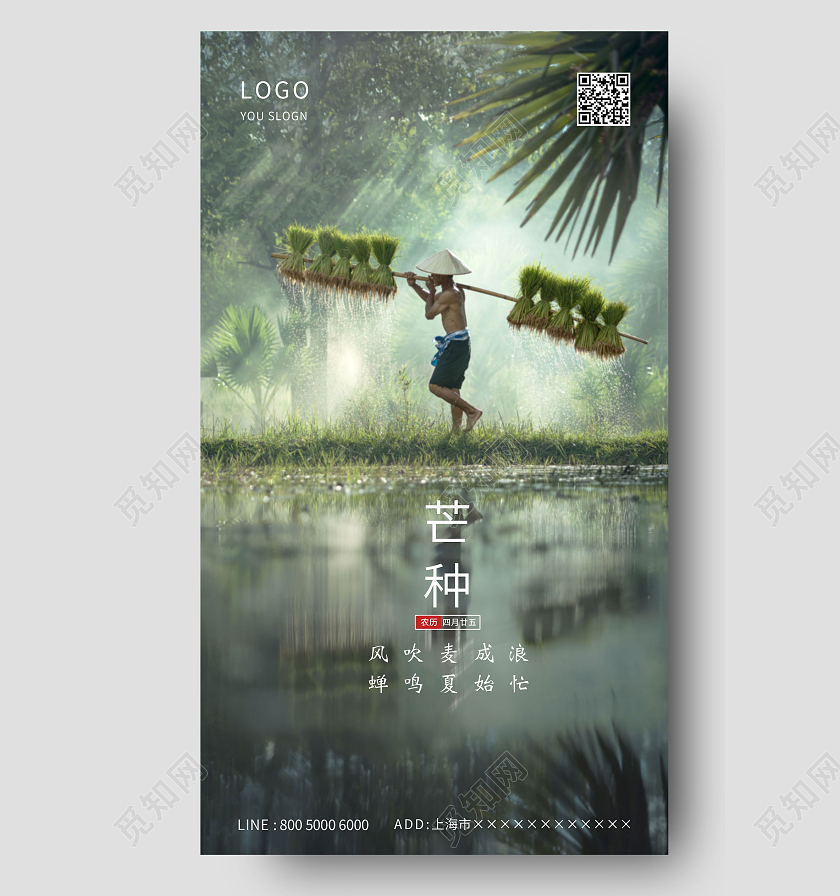 绿色简约实拍二十四节气芒种节气宣传海报设计ui芒种ui手机海报