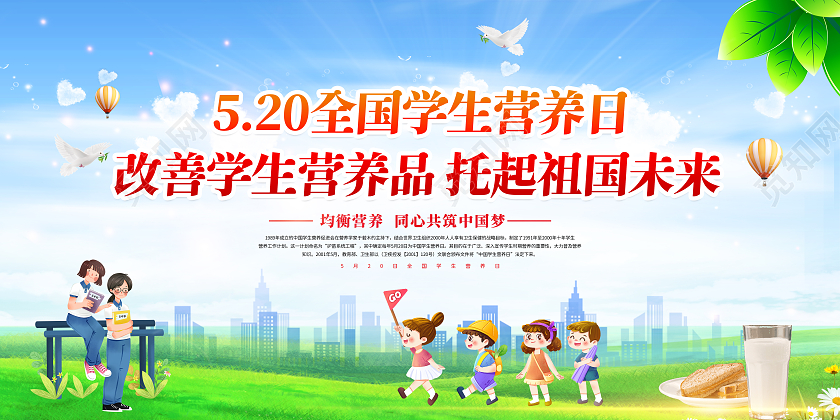 蓝色小清新5月20日全国学生营养日宣传展板中国学生营养日全国学生营养日