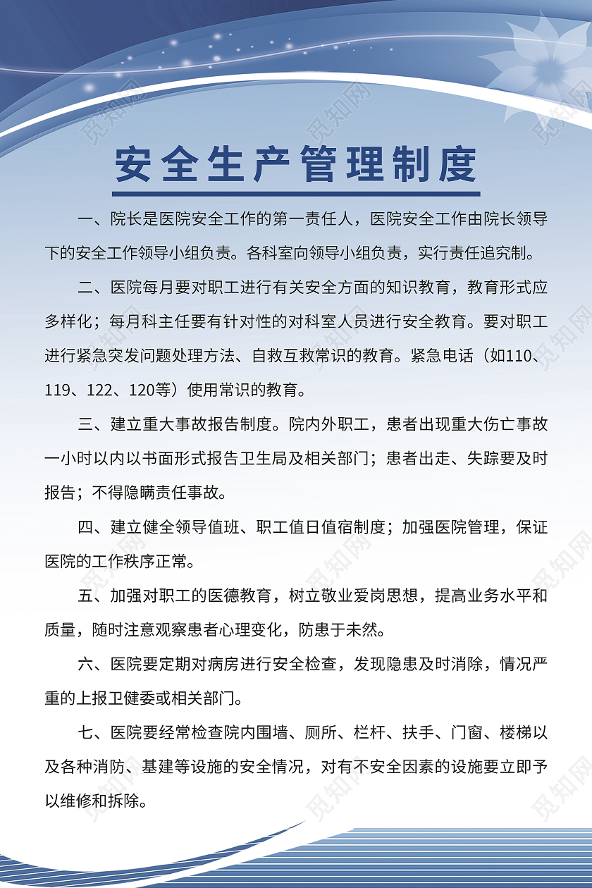蓝色简约风医院安全生产管理制度海报