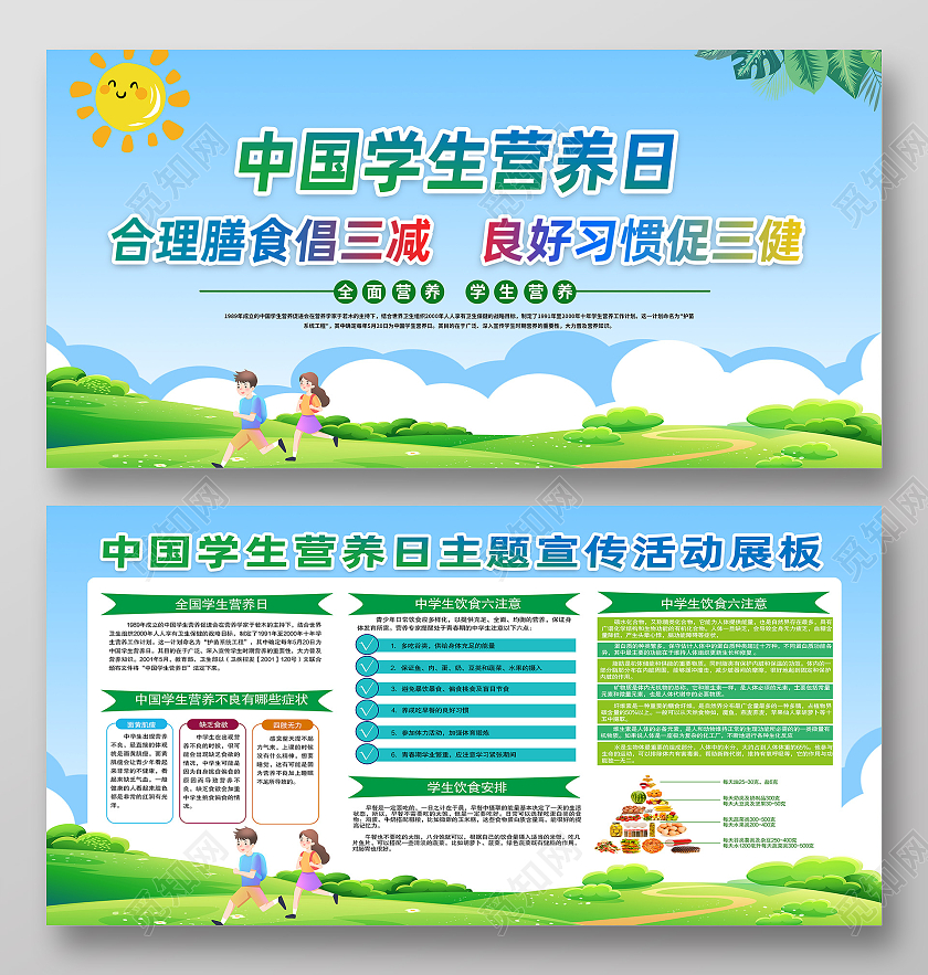 绿色卡通全国学生营养日主题宣传活动展板全国学生营养日展板
