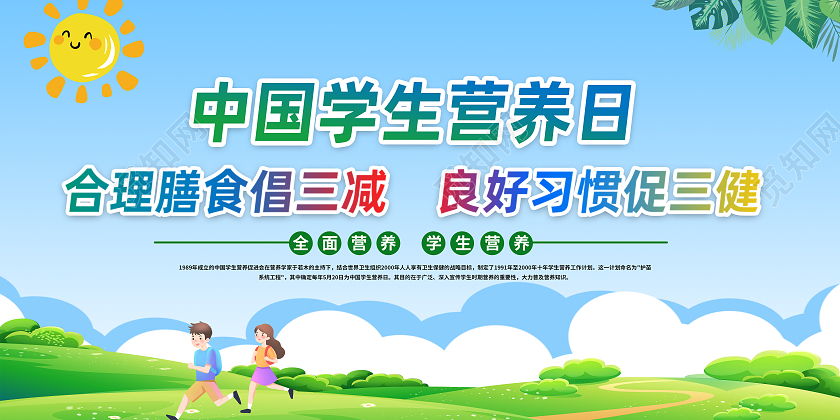 绿色卡通全国学生营养日主题宣传活动展板全国学生营养日展板