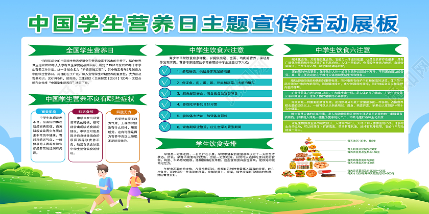 绿色卡通全国学生营养日主题宣传活动展板全国学生营养日展板