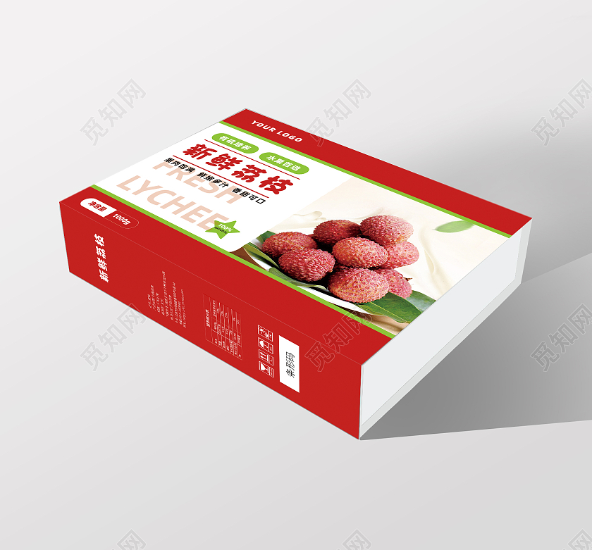 红色简约新鲜荔枝包装盒