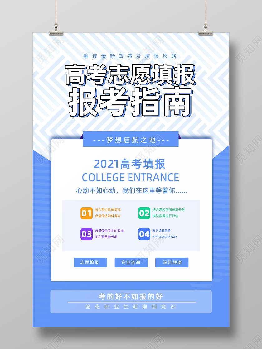 蓝色简约高考报考海报