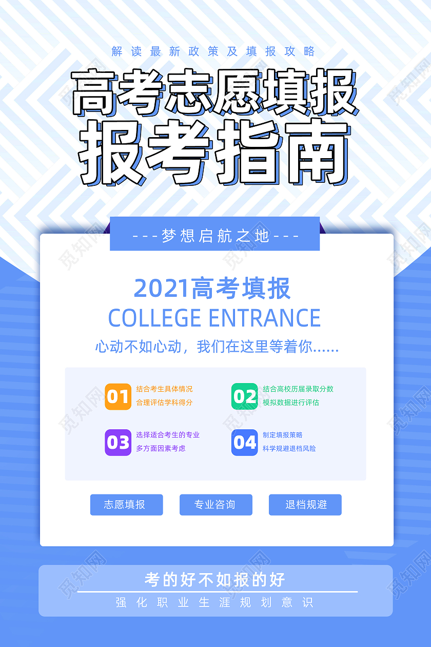 蓝色简约高考报考海报
