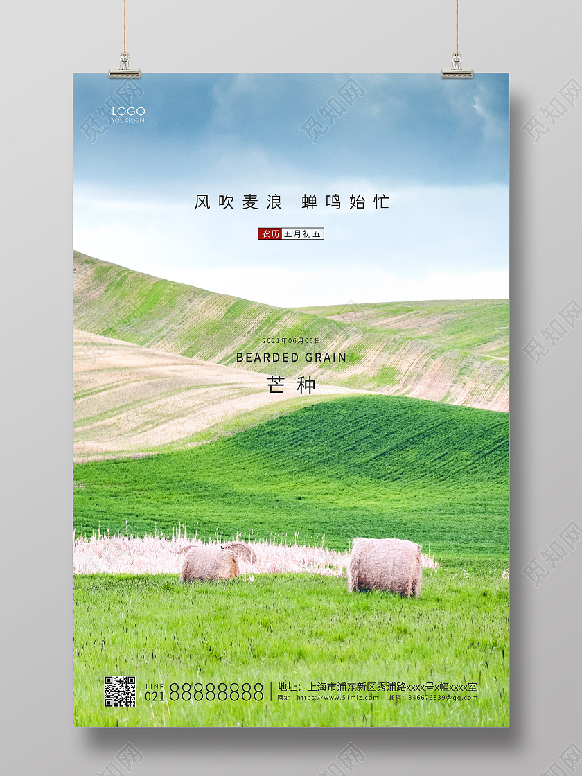 绿色简约二十四节气芒种节气宣传海报