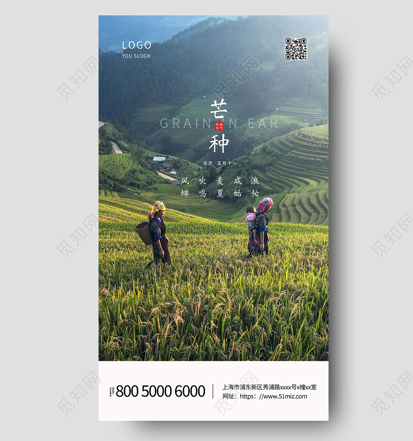 绿色简约实拍二十四节气芒种节气宣传海报设计ui芒种ui芒种ui手机海报