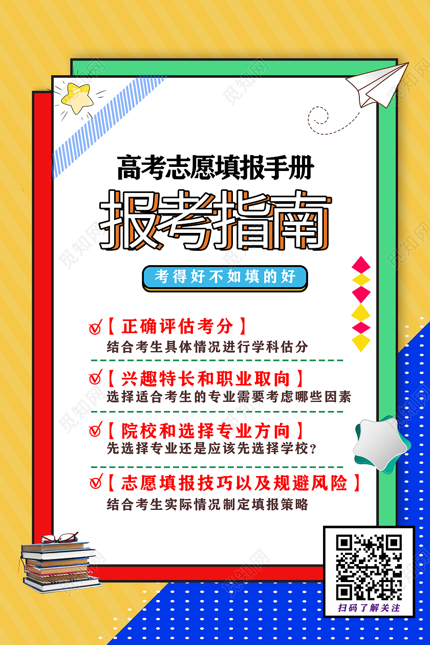 黄色 卡通 高考志愿填报指南 高考志愿填报咨询 海报高考报考