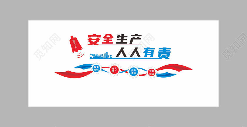 红色蓝色简约风安全生产人人有责文化墙