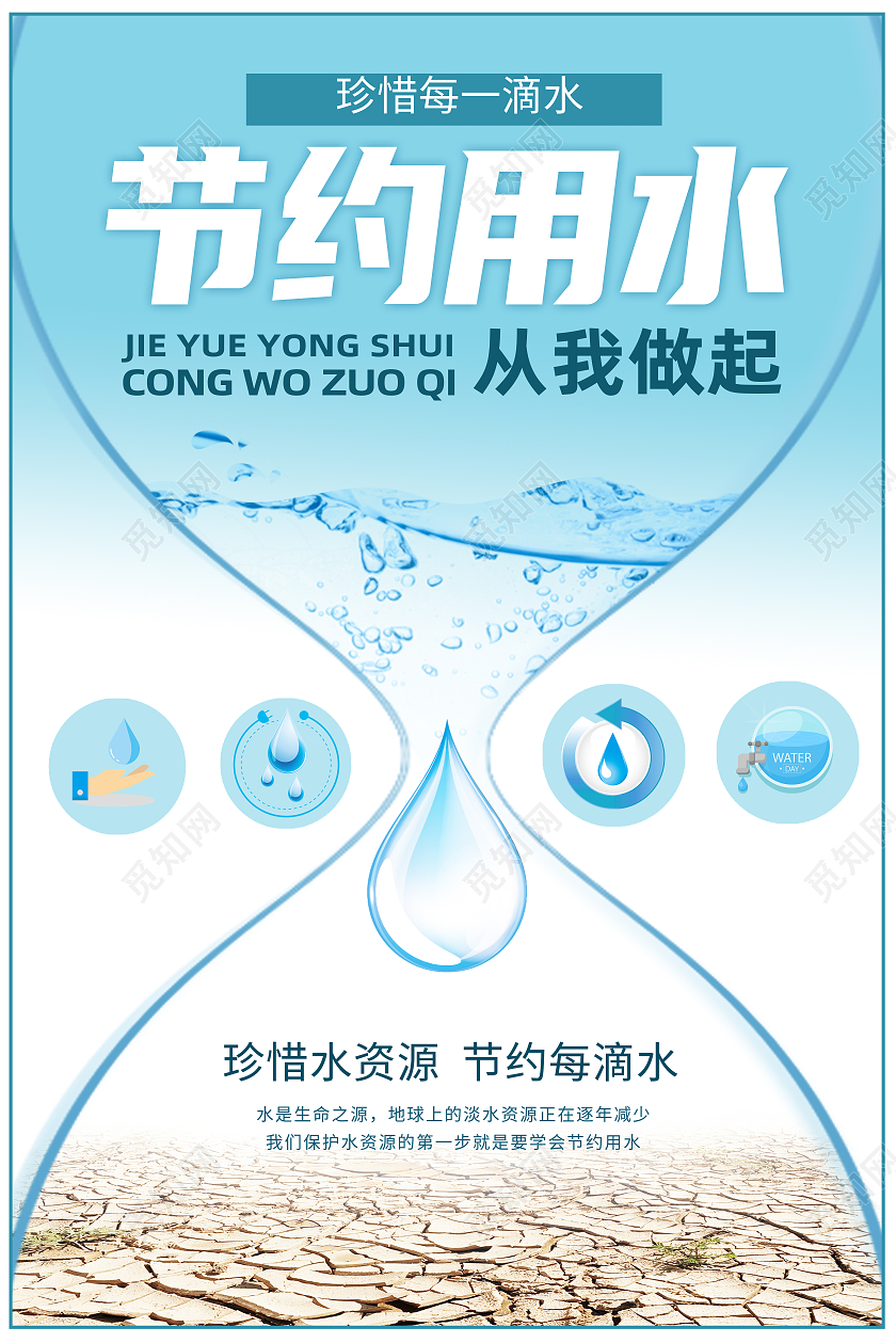 蓝色简约节约用水行业模板海报
