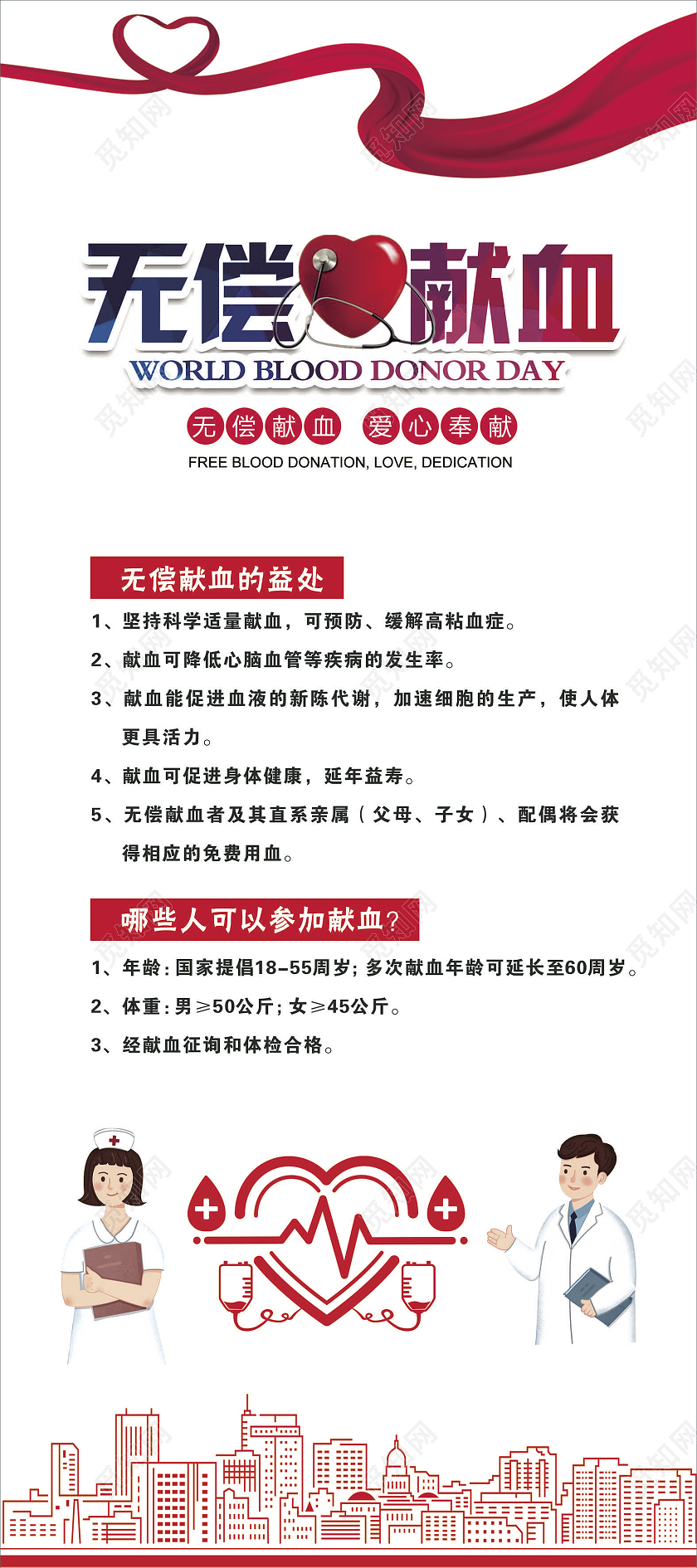 医生护士爱心无偿献血献血展架