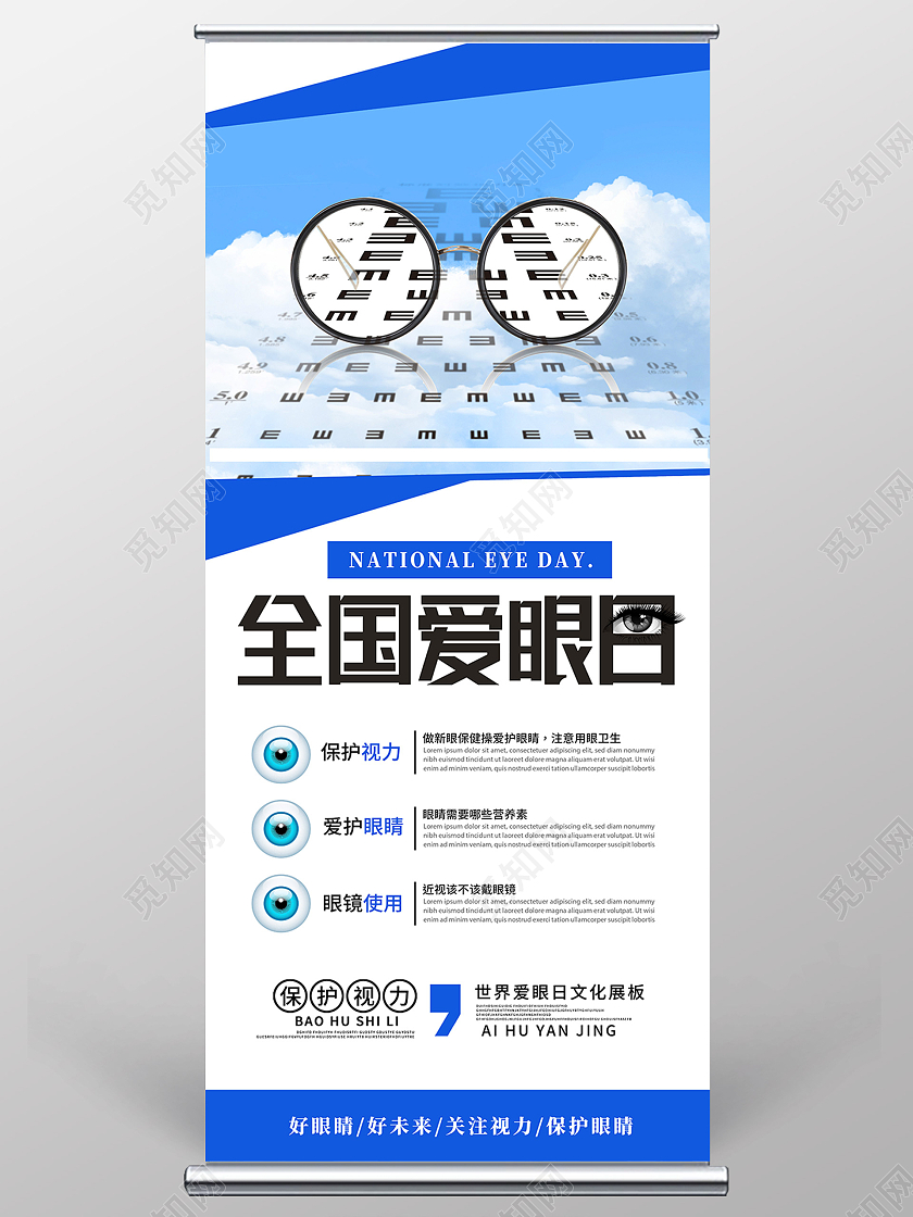 蓝色简约全国爱眼日展架易拉宝