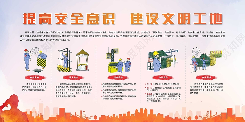 橙色扁平全国安全生产月工地安全生产宣传栏