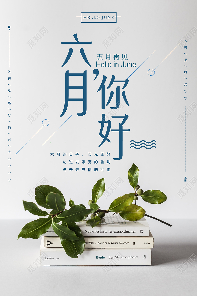 灰色小清新六月你好五月再见海报