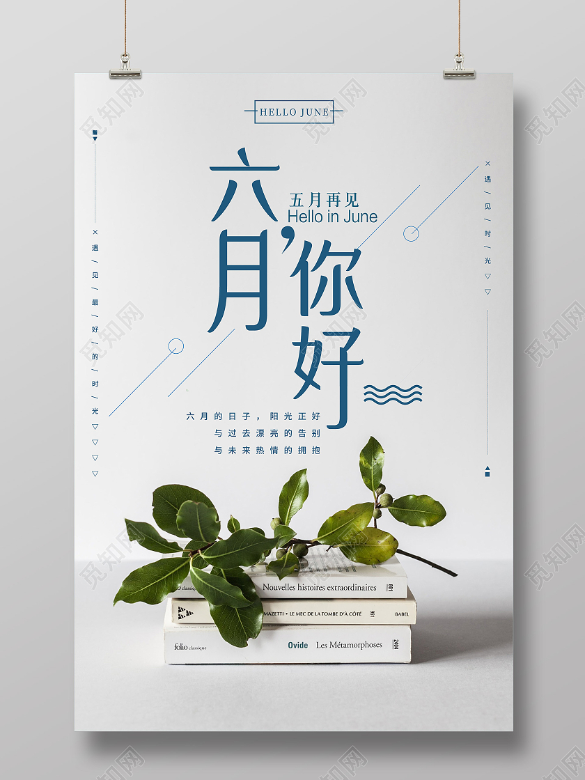 灰色小清新六月你好五月再见海报